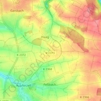 Topografische kaart Kubach, hoogte, reliëf