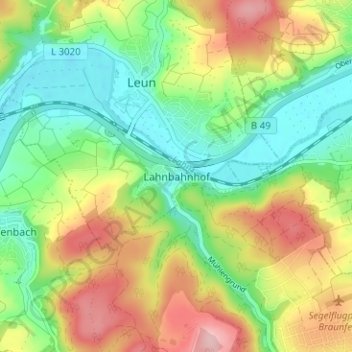 Topografische kaart Lahnbahnhof, hoogte, reliëf