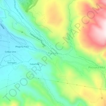 Topografische kaart Pocoata, hoogte, reliëf