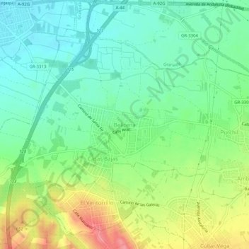 Topografische kaart Belicena, hoogte, reliëf