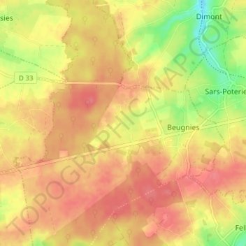 Topografische kaart La Charnould, hoogte, reliëf