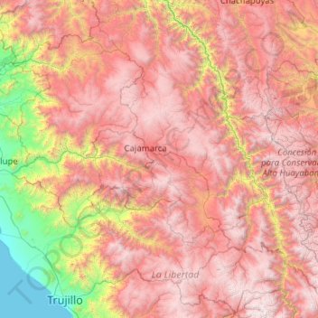 Topografische kaart Cajamarca, hoogte, reliëf