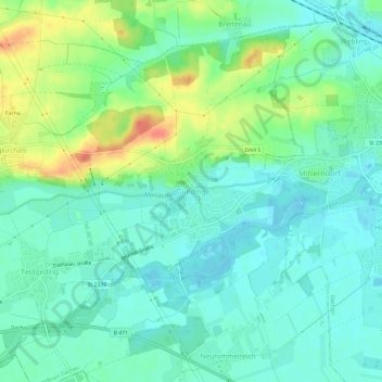 Topografische kaart Günding, hoogte, reliëf