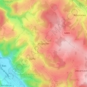 Topografische kaart Magoster, hoogte, reliëf