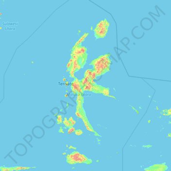 Topografische kaart North Maluku, hoogte, reliëf