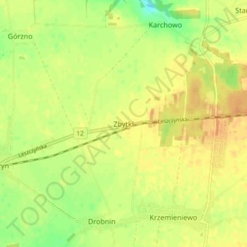Topografische kaart Zbytki, hoogte, reliëf