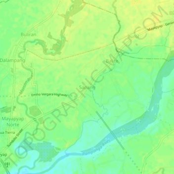 Topografische kaart Sapang, hoogte, reliëf
