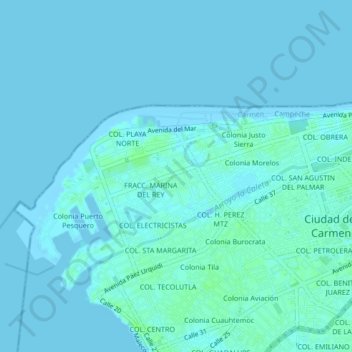Topografische kaart FRACC. MONTE BELLO, hoogte, reliëf