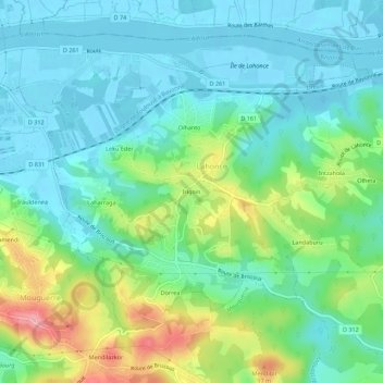 Topografische kaart Irigoïn, hoogte, reliëf