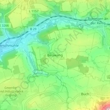 Topografische kaart Beiswang, hoogte, reliëf