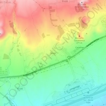 Topografische kaart Atogo, hoogte, reliëf