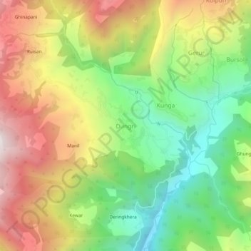 Topografische kaart Dungri, hoogte, reliëf