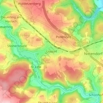 Topografische kaart Undorf, hoogte, reliëf