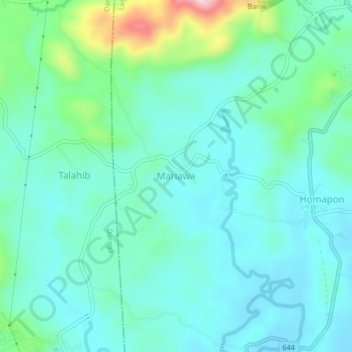 Topografische kaart Mariawa, hoogte, reliëf