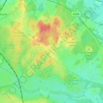 Topografische kaart Long Down, hoogte, reliëf