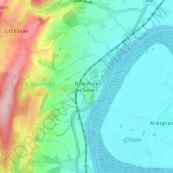 Topografische kaart Newnham on Severn, hoogte, reliëf