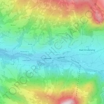 Topografische kaart Vorderhindelang, hoogte, reliëf