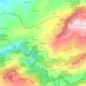 Topografische kaart Moimentos, hoogte, reliëf
