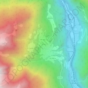 Topografische kaart Le Jarre, hoogte, reliëf