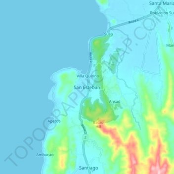 Topografische kaart San Esteban, hoogte, reliëf