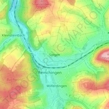 Topografische kaart Singen, hoogte, reliëf