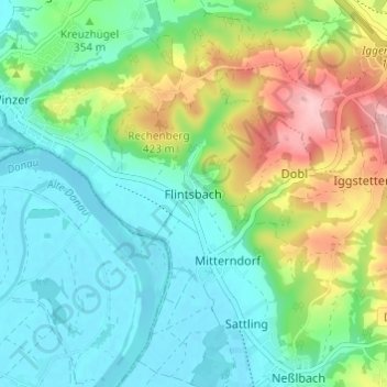 Topografische kaart Flintsbach, hoogte, reliëf