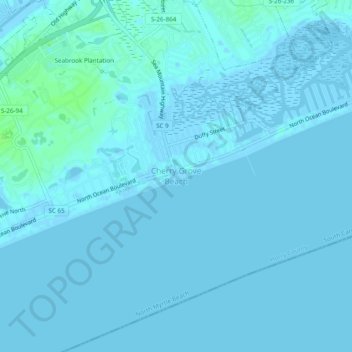 Topografische kaart Cherry Grove Beach, hoogte, reliëf