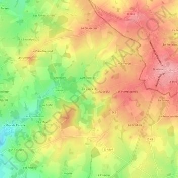 Topografische kaart Le Barraud, hoogte, reliëf