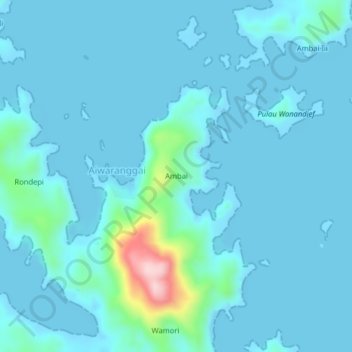 Topografische kaart Ambai, hoogte, reliëf