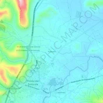 Topografische kaart Pirastreri, hoogte, reliëf