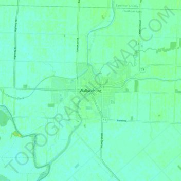 Topografische kaart Wallaceburg, hoogte, reliëf