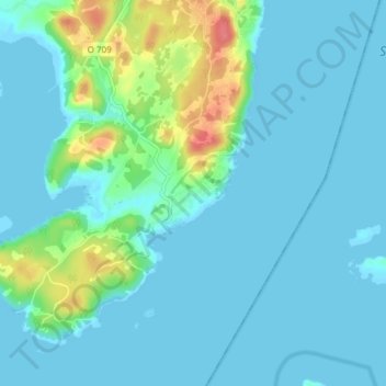 Topografische kaart Berga strand, hoogte, reliëf