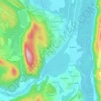 Topografische kaart Cressin, hoogte, reliëf