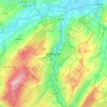 Topografische kaart Jedburgh, hoogte, reliëf