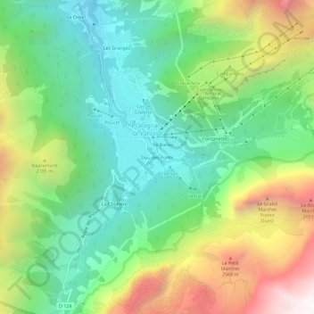 Topografische kaart Dou des Ponts, hoogte, reliëf