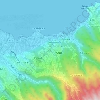Topografische kaart Faretoo, hoogte, reliëf