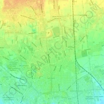 Topografische kaart Paderno, hoogte, reliëf