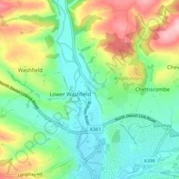 Topografische kaart Bolham, hoogte, reliëf