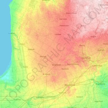 Topografische kaart Perth, hoogte, reliëf