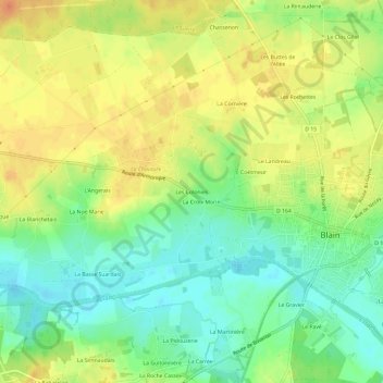 Topografische kaart Les Colonies, hoogte, reliëf