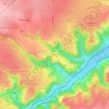 Topografische kaart Balmondon, hoogte, reliëf