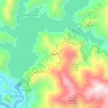 Topografische kaart Inidian, hoogte, reliëf