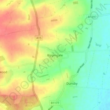Topografische kaart Rippingale, hoogte, reliëf