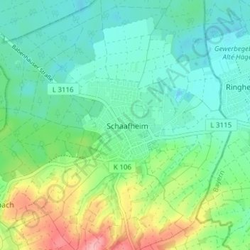 Topografische kaart Schaafheim, hoogte, reliëf