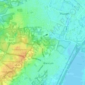 Topografische kaart Huizerhoogt, hoogte, reliëf