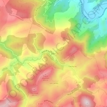Topografische kaart Rigols, hoogte, reliëf