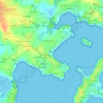 Topografische kaart Keriboul, hoogte, reliëf
