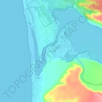 Topografische kaart Cucao, hoogte, reliëf