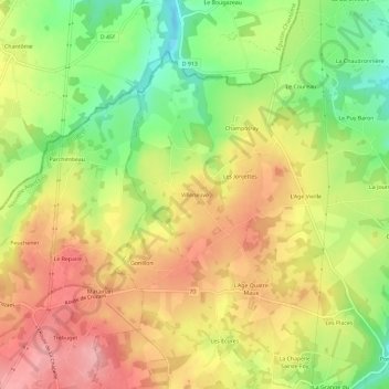 Topografische kaart Villeneuve, hoogte, reliëf