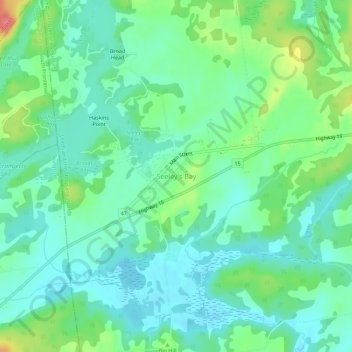 Topografische kaart Seeley's Bay, hoogte, reliëf